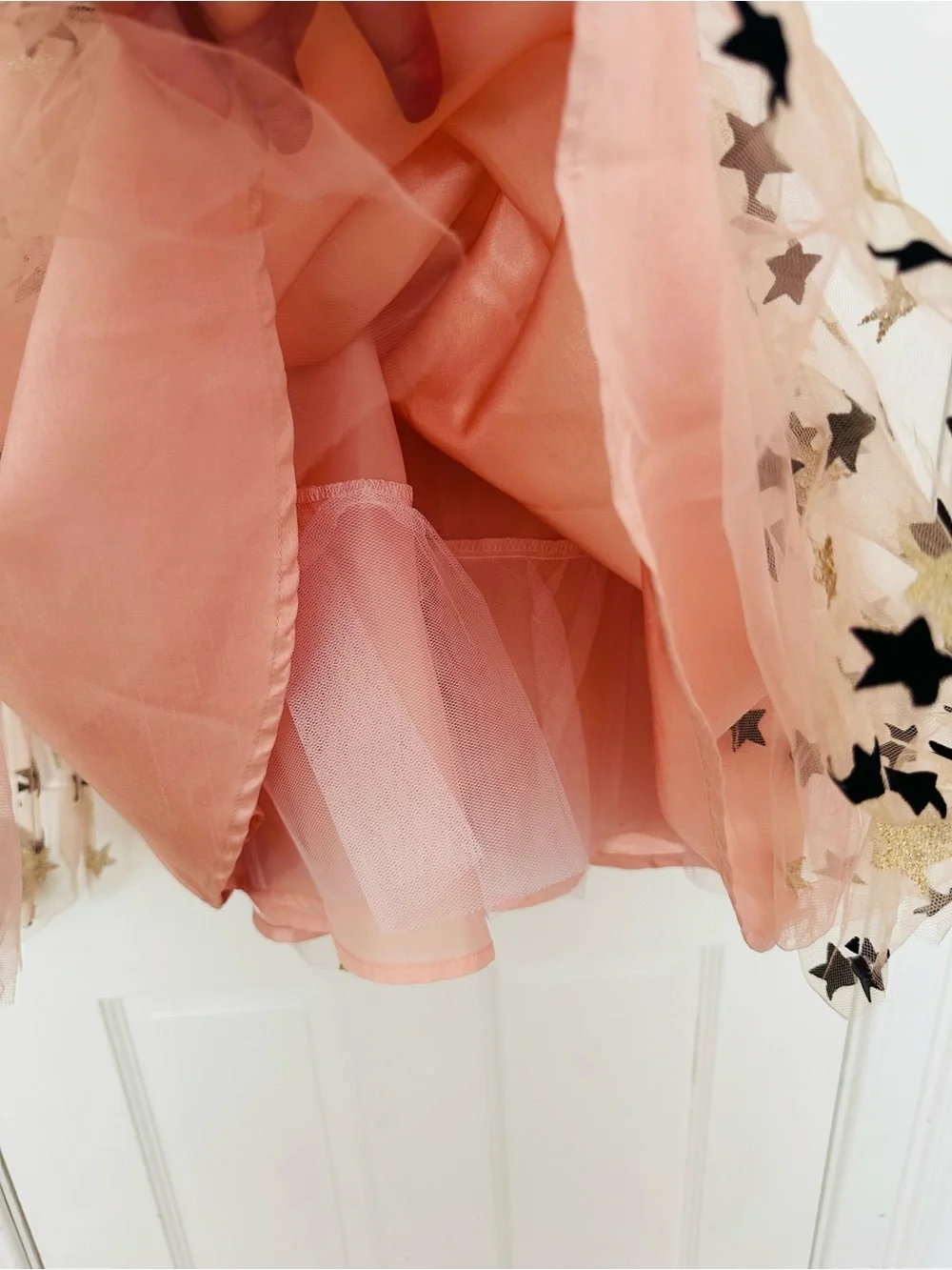 Zunie Black Velvet Bodice with Peach Star Tulle Skirt Girls' Formal Dress